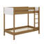 Lit superposé simple au-dessus de simple avec tête et pied de lit rembourrés Boucle, échelle, garde-corps de sécurité, lit superposé en bois d'hévéa