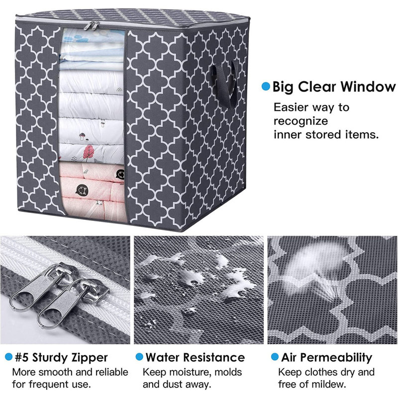 Storage Bags 6 Pack/100L Large Blanket Clothes Organization And Storage Containers For Comforters,Bedding, Foldable Organizer With Reinforced Handle, Clear Window, Sturdy Zippers,Pink