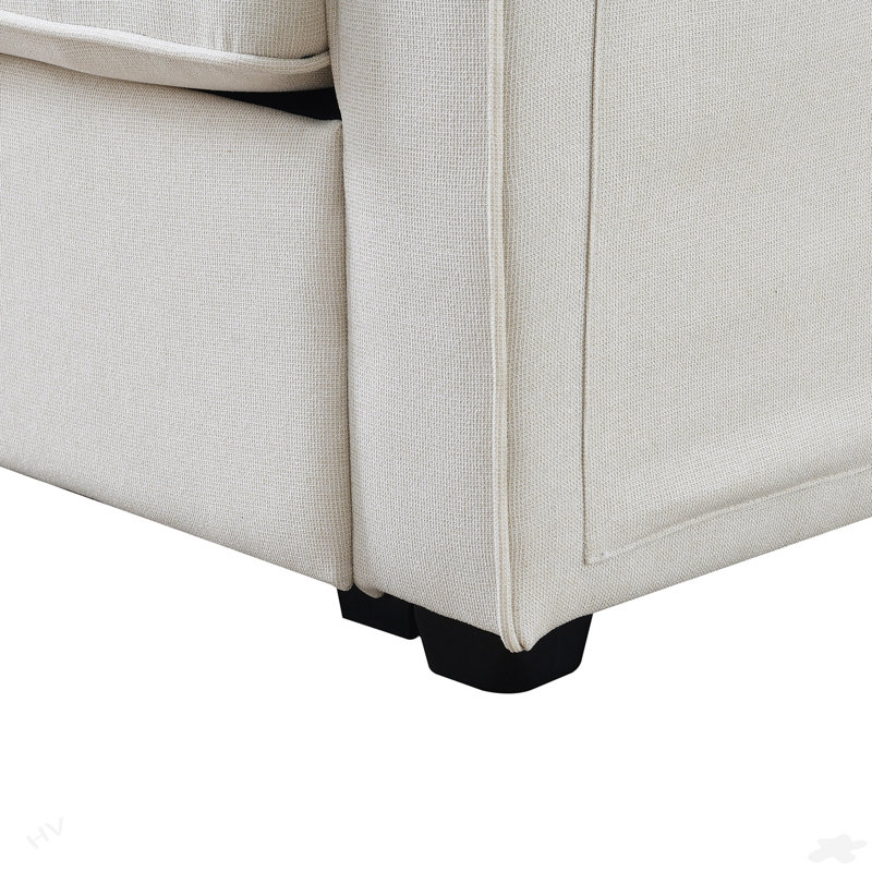 Canapé 4 places moderne en tissu de lin avec poches pour accoudoirs et 4 coussins, Beige