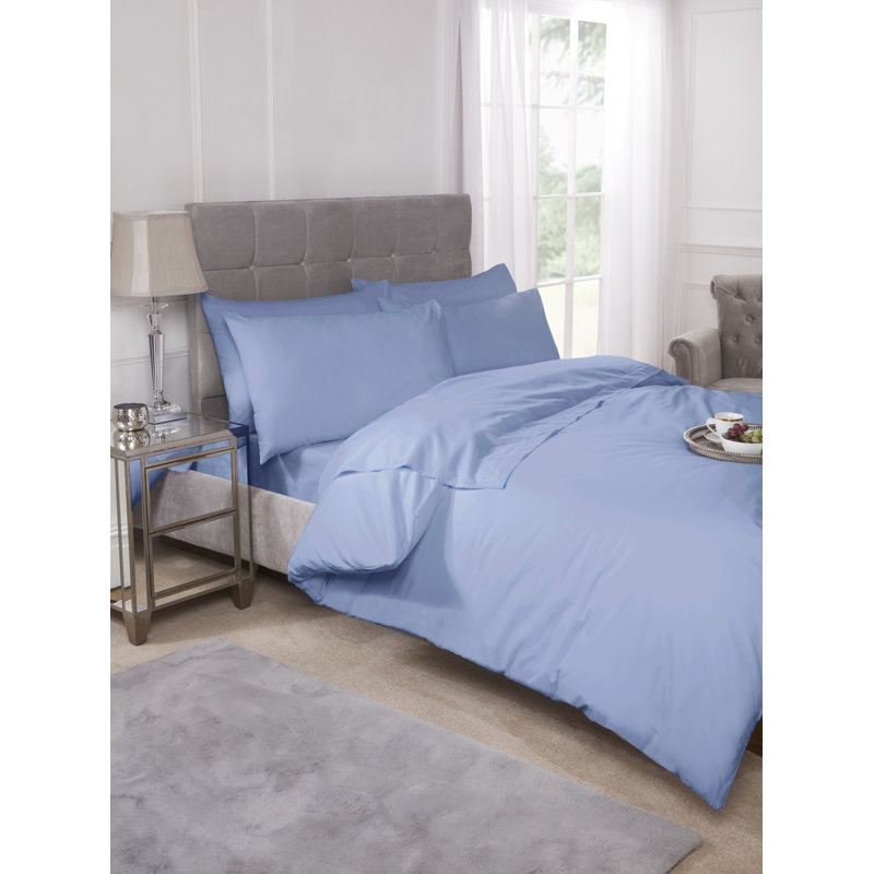Percale Cotton Blend Solid Colour Duvet Cover Set with Pillow Shams, Double Duvet Cover + 2 Standard Pillowcases, Blue