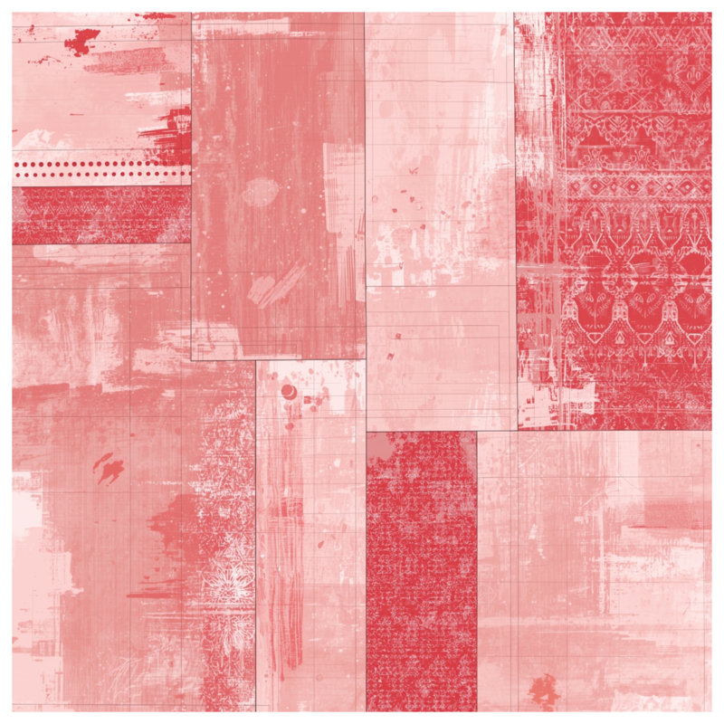 Red Geometric Patchwork Wall Tapestry - Patchwork Wall Decor, 68in H x80in W with 4 Grommets