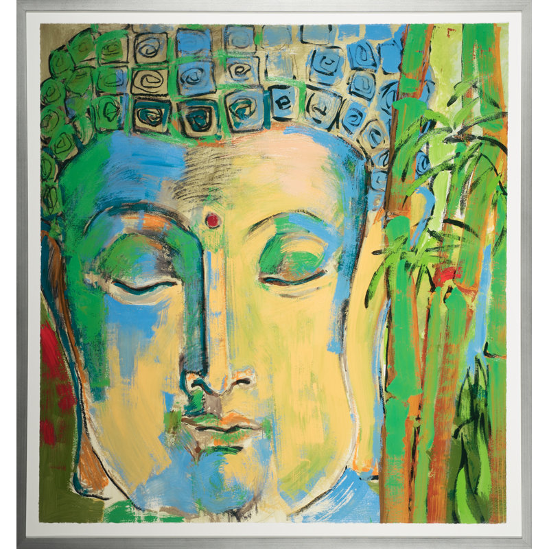Bouddha par Robert Robinson - cadre photo, Cadre d'angle argenté, H 54 po x l 51 po