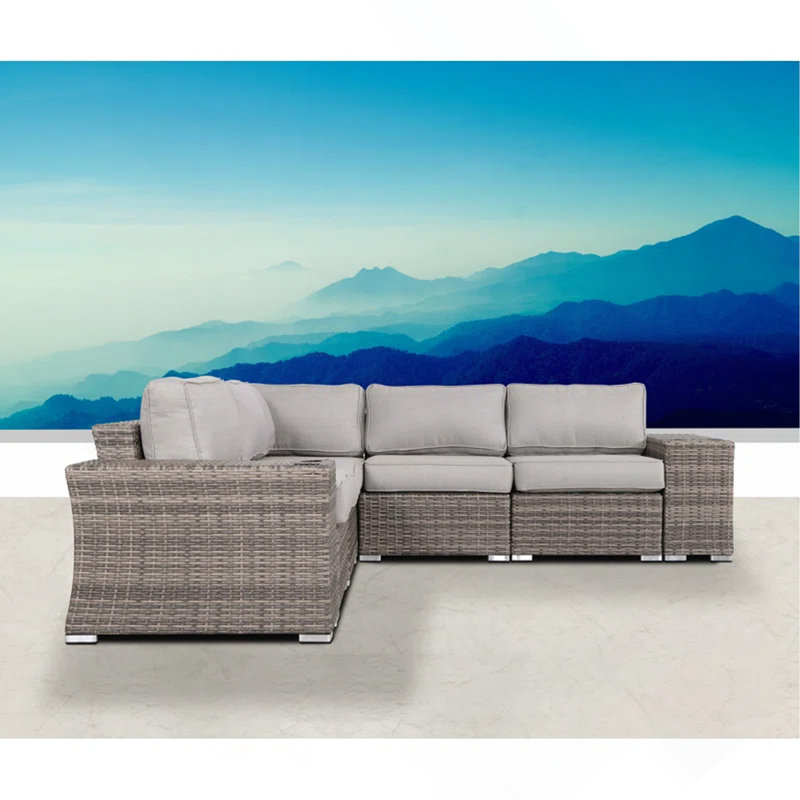 Ensemble de canapé modulaire en rotin 7 pièces avec coussins - assemblé 7 pièces