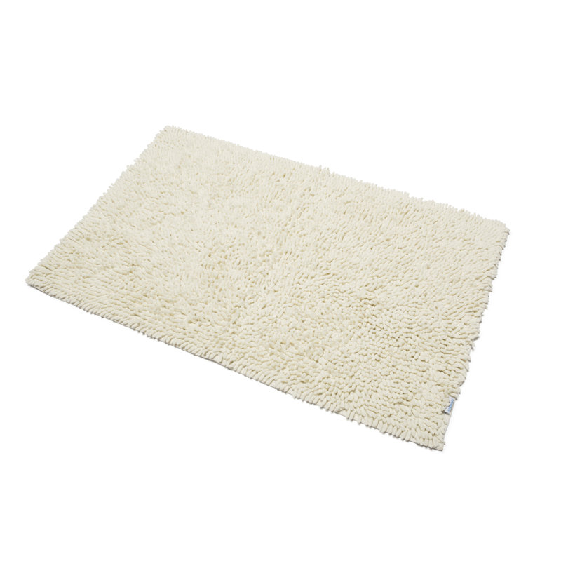Cream Cotton Bath Mat Rug with Slip-Resistant Backing, Cream