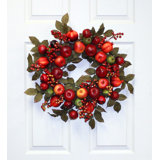 24" Artificial Mixed Apple Pomegranate & Leaf Wreath on Natural Twig Base