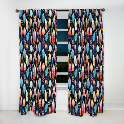 Tribal Dreamscape Feather Boho Pattern II - Bohemian Curtain - Velvet Room Darkening - 1 panel