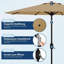 3m Tilting Garden Parasol Umbrella with Crank Handle, UV50 Water Resistant, Khaki