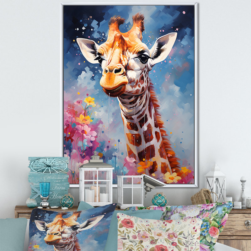 Popart Art, girafe multicolore Grace III sur toile, H 32 po x l 16 po x P 1 po, Cadre flottant blanc