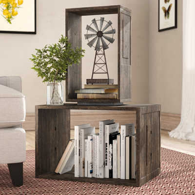 Cherryford (Set of Two) Rustic Light Gray Brown Cube Box Shelves