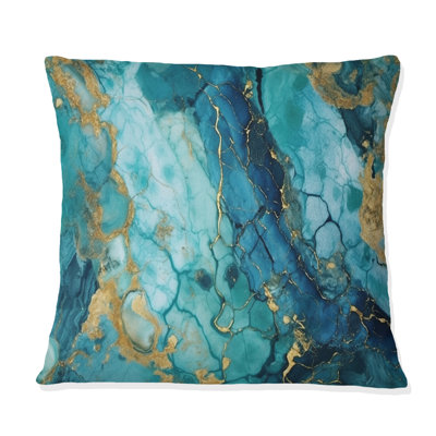 Turquoise Luxury Abstract Fluid Art VII - Abstract Printed Throw Pillow
