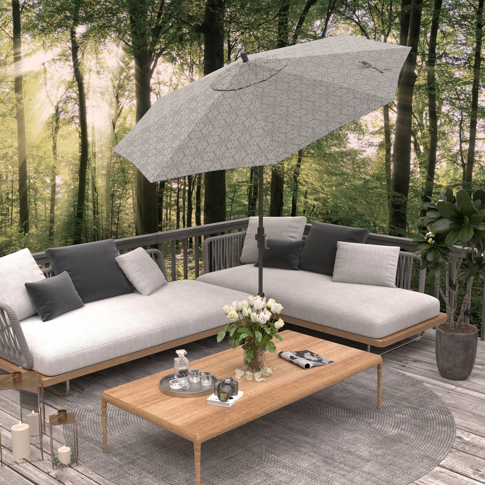 Santana 108'' Outdoor Umbrella, Gray, Spiro Graphite - Pacifica Premium