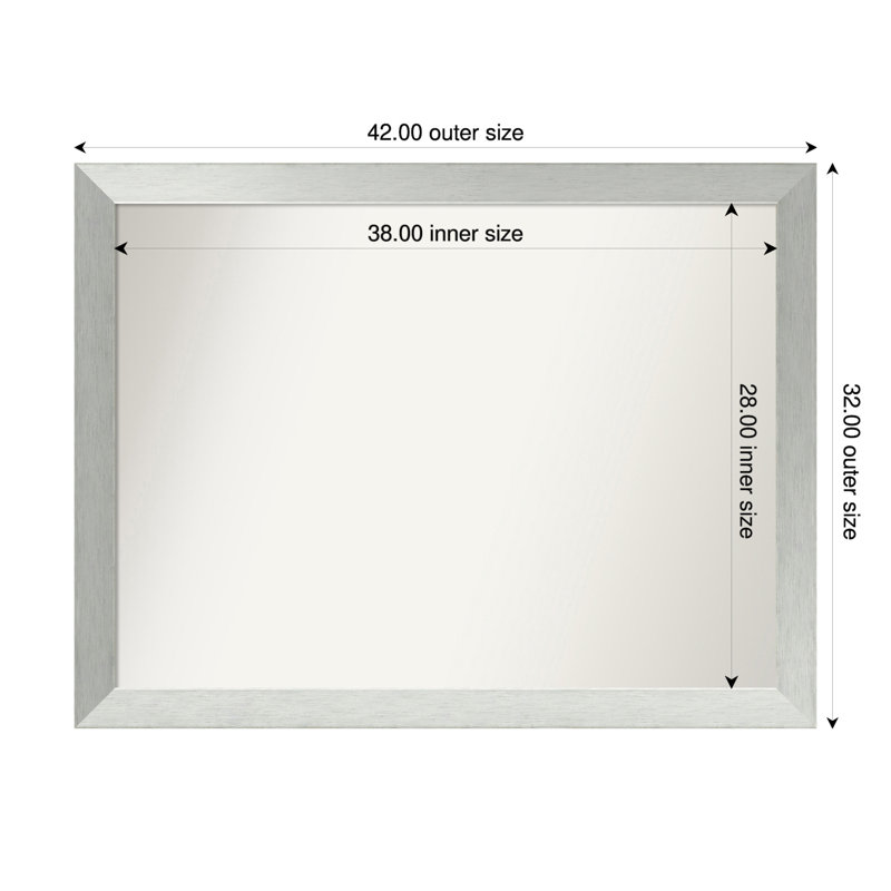 Miroir de salle de bain mural en argent brossé sans cadre, Rectangle, 32 po x 42 po