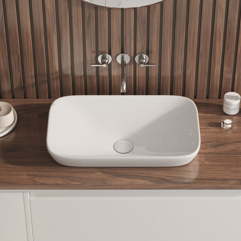 Salerno Semi-Recessed 21" x 13" Bathroom Sink, White Vitreous China Vessel Sink