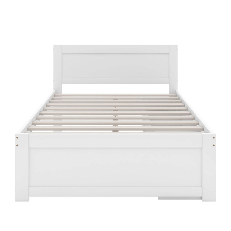 Full Size Platform Bed With Drawer, White