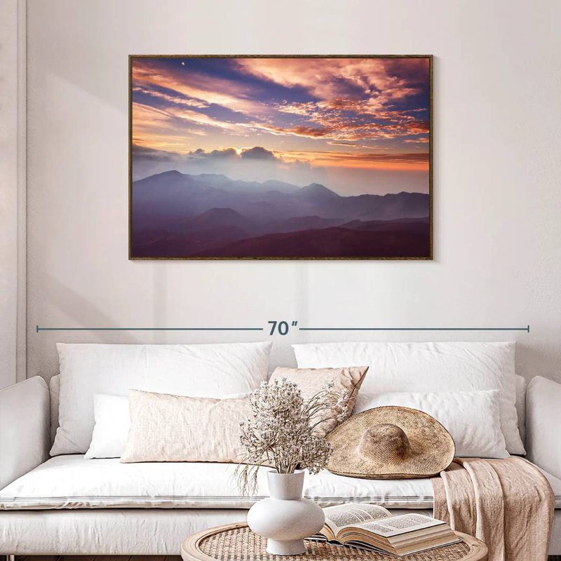 Haleakala Misty Sunrise, 43 po x 29 po, Cadre flottant en noyer