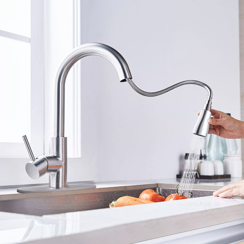 Robinet de cuisine à poignée simple avec plaque de pont JS, Chrome