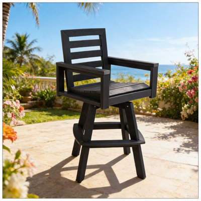 Tabourets de bar pivotants pour l'extérieur, chaise de bar en polyéthylène haute densité PEHD au carbone avec pivotement à 360 ° et dossier en échelle, tabouret de bar toutes saisons pour terrasse, porche, bord de piscine, grain de bois embossé à chaud