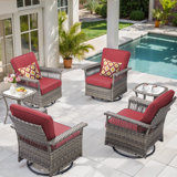 Swivel PE Wicker Rattan Outdoor Rocking Chairs Set With Side Table (4 Chairs And 2 Side Table)