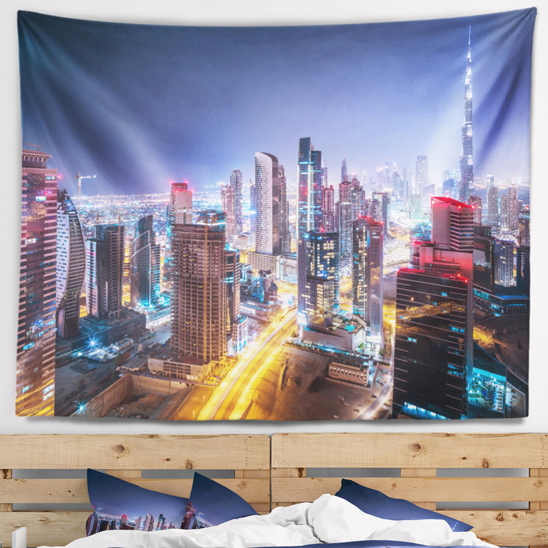 Tapisserie cityscape fantastique night, H 32 po x l 39 po