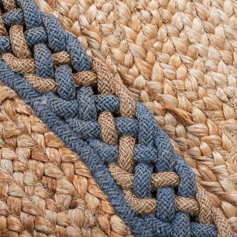 Troche Natural Fiber Hand Loomed Jute/Cotton Rug in Brown/Blue, Oval 4' x 6'