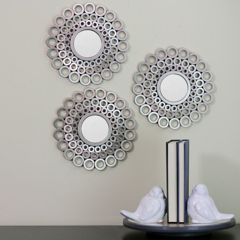 Miroirs ronds et orbes angulaires en cascade 9,5 po, gris