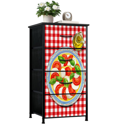 Commode pour chambre à coucher avec 4 tiroirs de rangement Caprese Salad Tomate Mozzarella Basil Rouge Vichy Nappe Commodes Commode en acier avec cadre en tissu pour vestibule