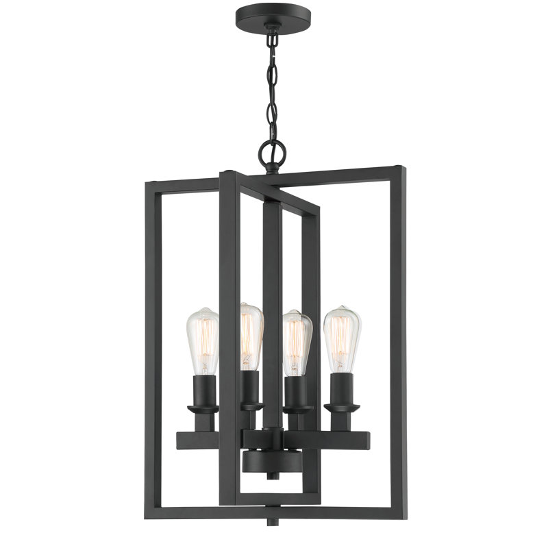 Luminaire suspendu de style lanterne à 4 lumières Tereza, Noir mat