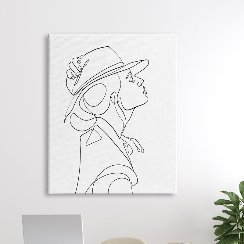 Large Black Line Woman Abstraction on White Canvas