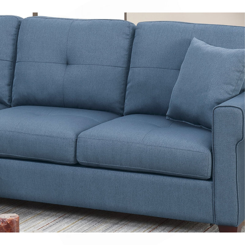 Canapé modulaire réversible en polyfibre bleu capitonné