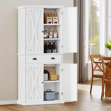 Farmhouse Kitchen Pantry Storage Cabinet with Drawer and Adjustable  Shelves, Pantry Cabinet for Kitchen, Bathroom or Hallway, White