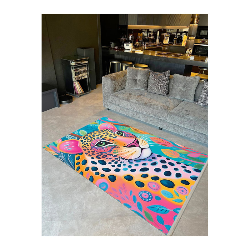 Tapis multicolore à motif tigré vert avec motif tigré lavable à la machine, Sous-tapis rectangulaire 2 pi 6 po x 4 pi 11 po