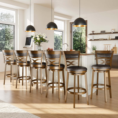 Danazia 30" Traditional Upholstered Faux Leather Swivel Bar Stool with Solid Wood Frame for Kitchen (Set of 6)