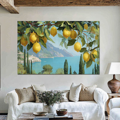 Art mural citron, fruits italiens, impression sur toile de cuisine, images de citron méditerranéen pour la cuisine, œuvre d'art fruitier rétro, cadre en bois massif prêt à être accroché 24 po x 32 po