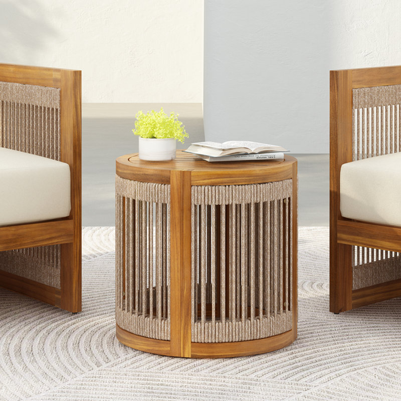 Table d'appoint d'extérieur en bois d'acacia 16,9 po - Corde d'appoint Boho