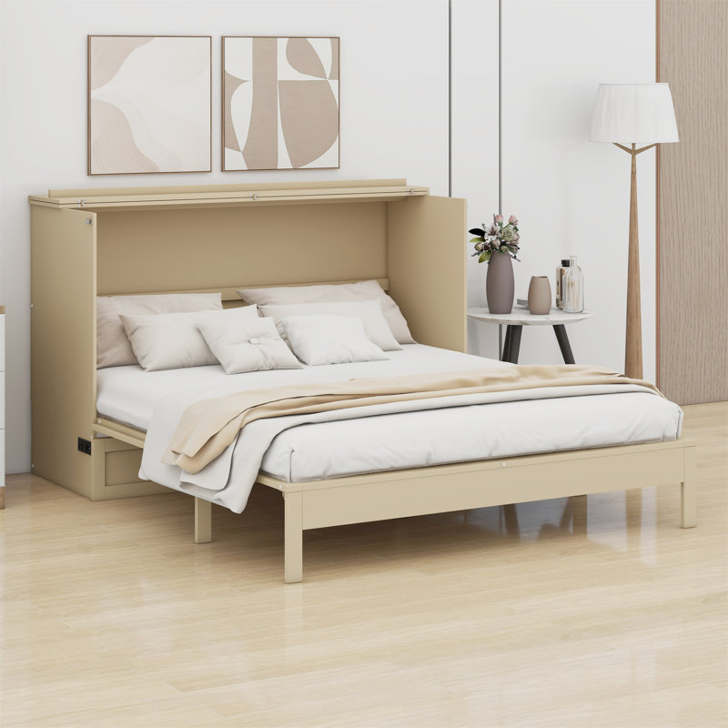 Murphy Bed With Large Drawers, Gold, Full