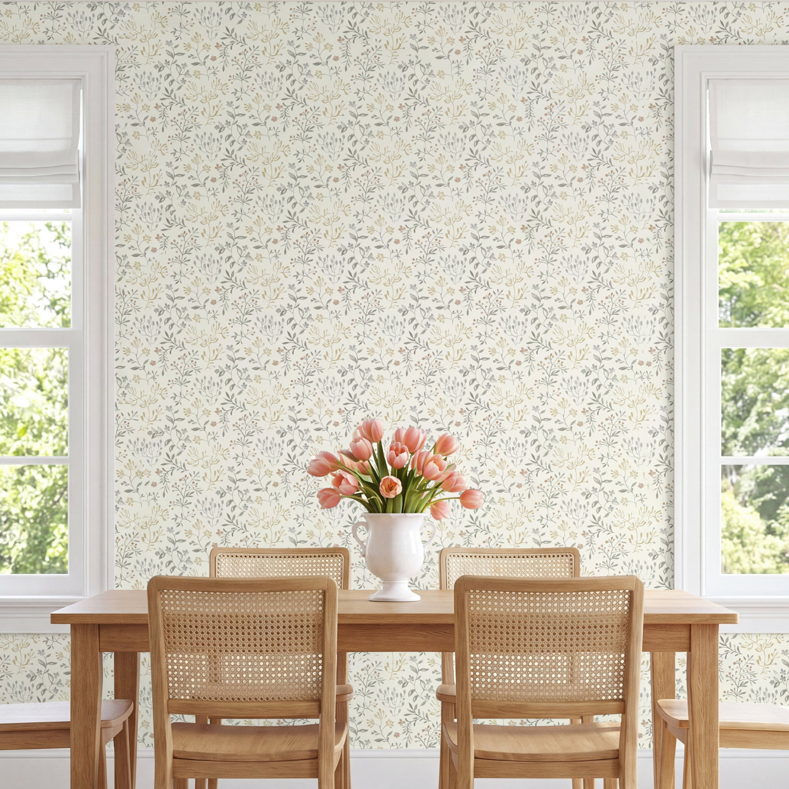 Siren Prepasted Floral Wallpaper, Gray
