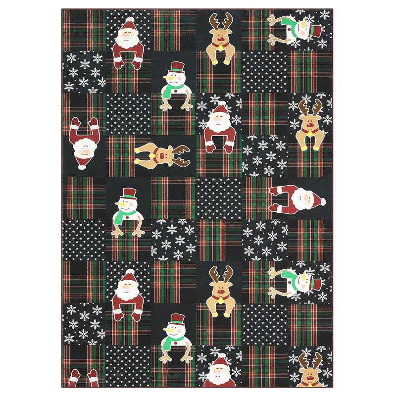 Christmas Living Room Area Rug, Cute Soft Santa Deer Snow Rugs for Nursery Bedroom Large Non Slip Foldable Lightweight Winter Holiday Carpet for Dining Room Playroom