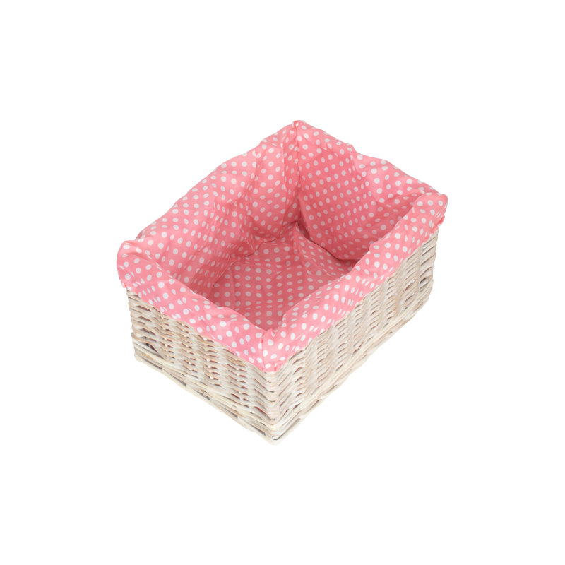 Spotty Lined Storage Wicker Basket, 21cm H x 43cm W x 30cm D