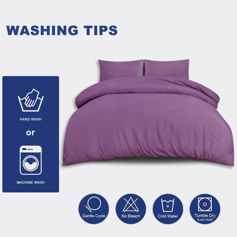 Jermelle Microfiber Solid Colour Duvet Cover with Pillowcases, Purple