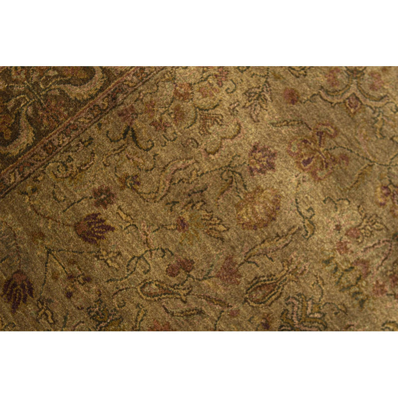 Hand-Knotted High-Quality Green and Brown Area Rug