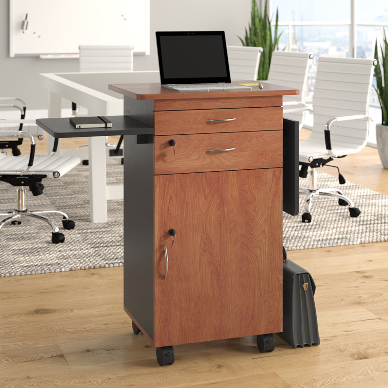 Cherry and Black Multimedia Cart with Lockable Storage