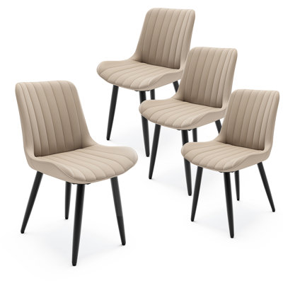 Set Of 4 Modern PU Leather Dining Chairs With Thick Cushions & Metal Legs(Only Dining Chairs)