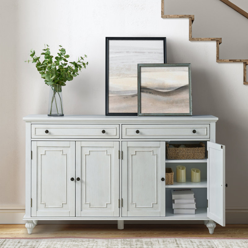 Aleq 58'' Sideboard with Stemware Rack and Adjustable Shelves, White