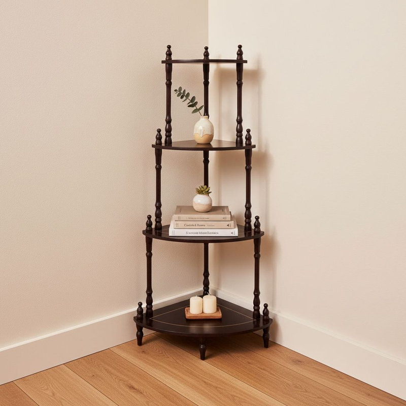Étagère d'angle à 4 niveaux, étagère d'angle triangulaire en bois pour un rangement peu encombrant