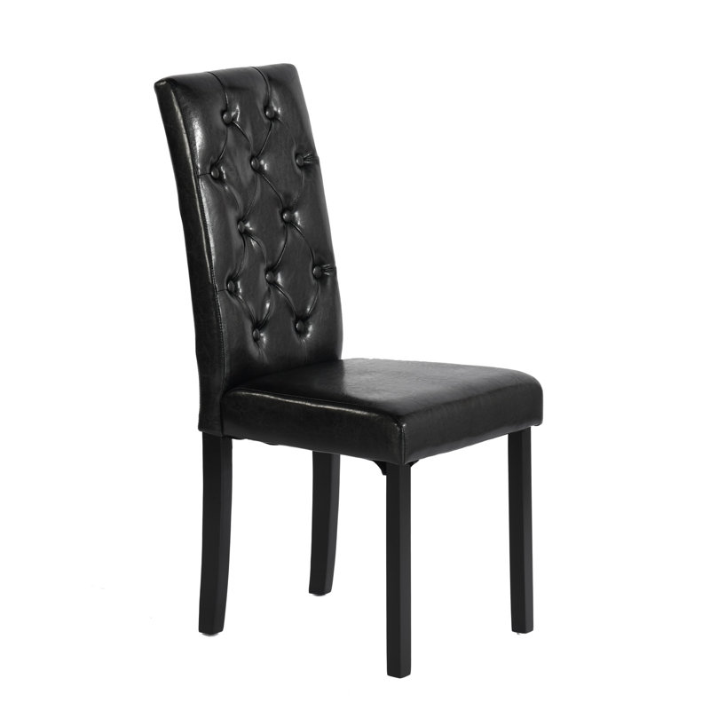 Dining Chair Set Of 8,High Back Kitchen Chair,Button Upholstered Dining Chair,Solid Faux Leather Living Room Chair, Black