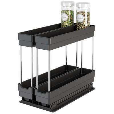 2 Pack Slide Out Spice Rack Organizer With Labels, 2 Tier Cabinet Storage, 4 Drawers, 5.3" W X 10.7" D X 10" H