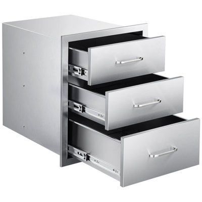 Tiroirs pour barbecue 46 cm (l) x 59 cm (p) x 59 cm (h), en acier inoxydable pour usage extérieur, accès triple avec poignées, grand espace de rangement, surface brossée lisse, facile à nettoyer.