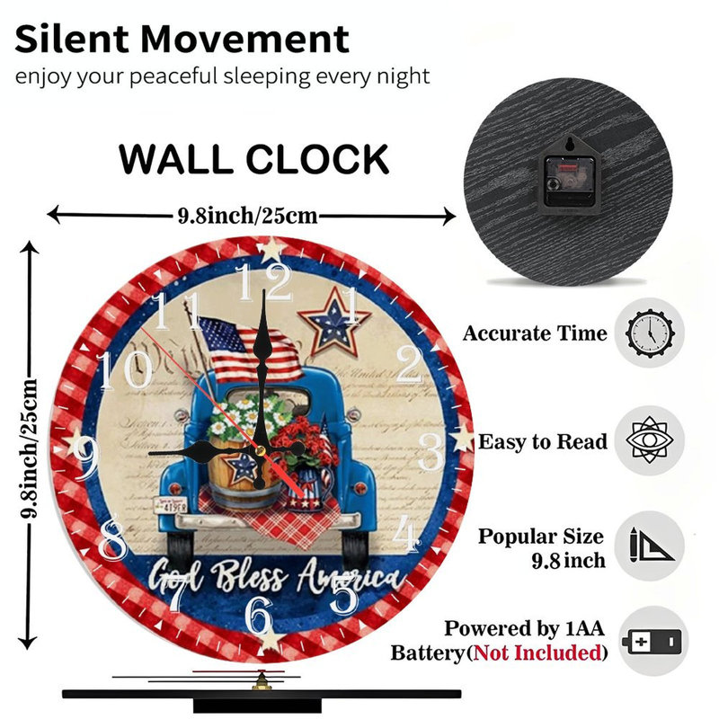 Horloge murale en bois 10 po, mouvement silencieux, à piles (piles AA non incluses), décor artistique, parfait pour les décorations