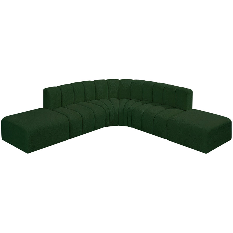 Issic Upholstered Curved Sectional with Ottoman Reversible, Green Boucle Fabric