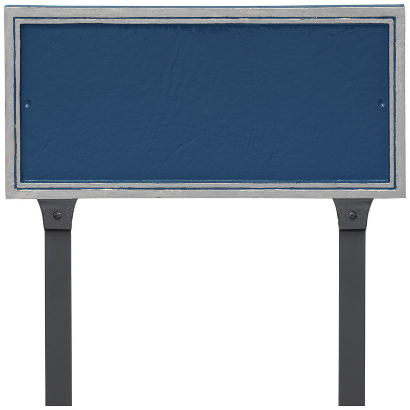 Plaque d’adresse pour pelouse sur 1 ligne Fremont, Oui, Bleu de mer / Argent